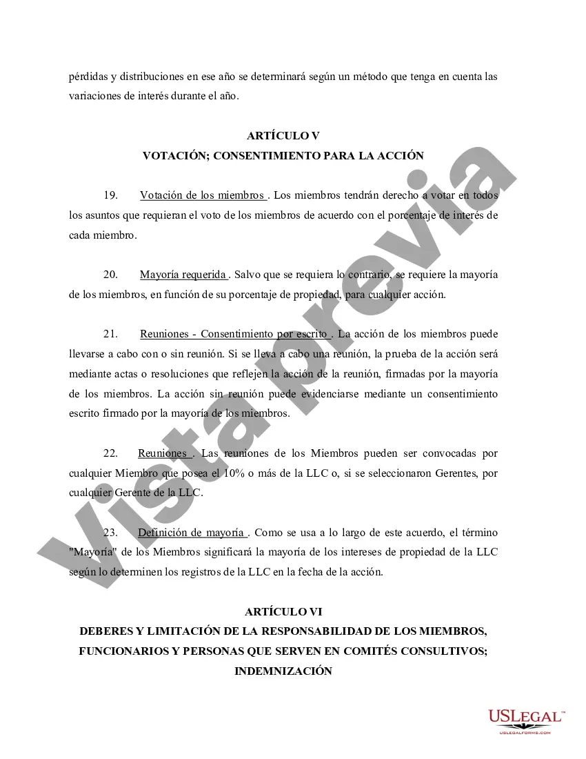 Preview Acuerdo Operativo de Sociedad de Responsabilidad Limitada LLC