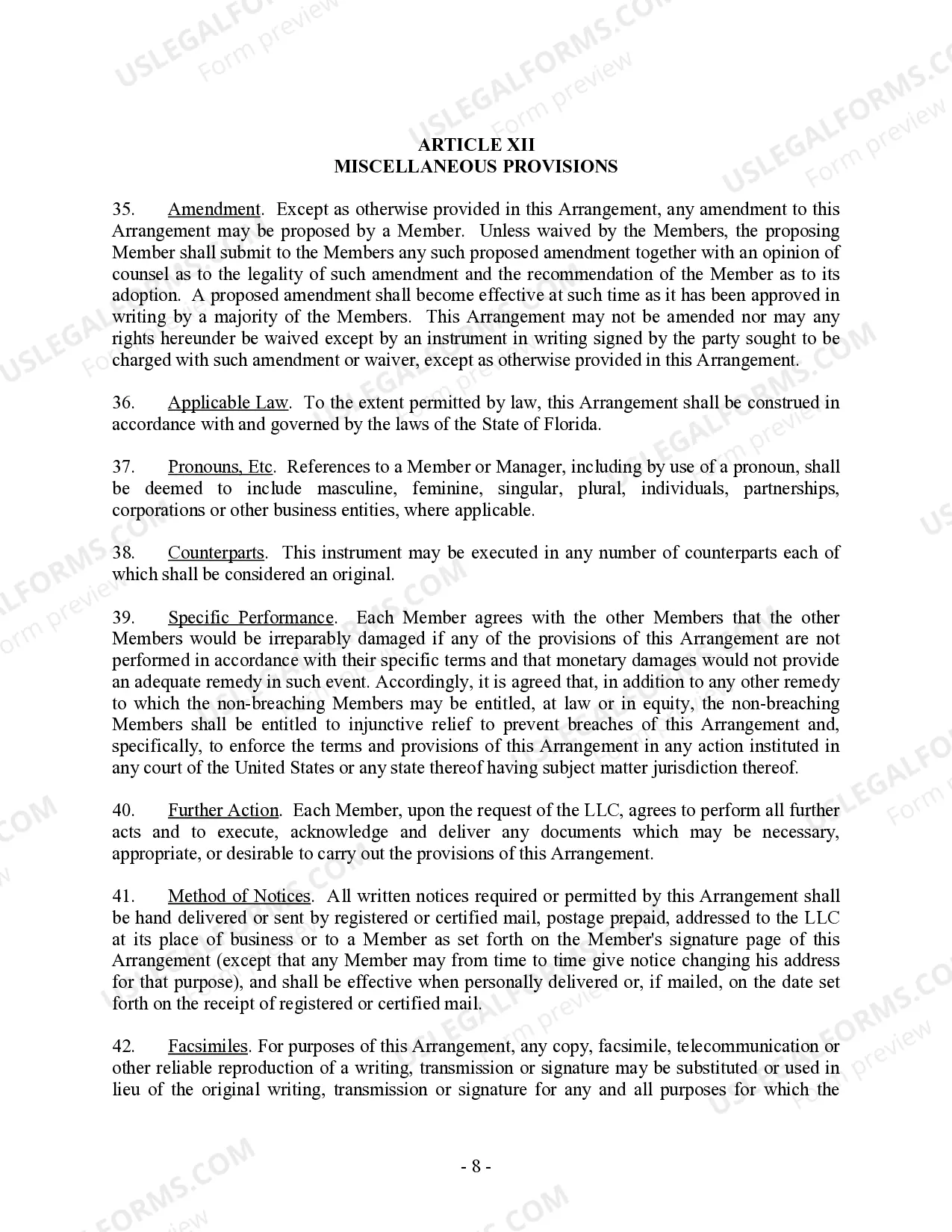 Preview Single Member Limited Liability Company LLC Operating Agreement