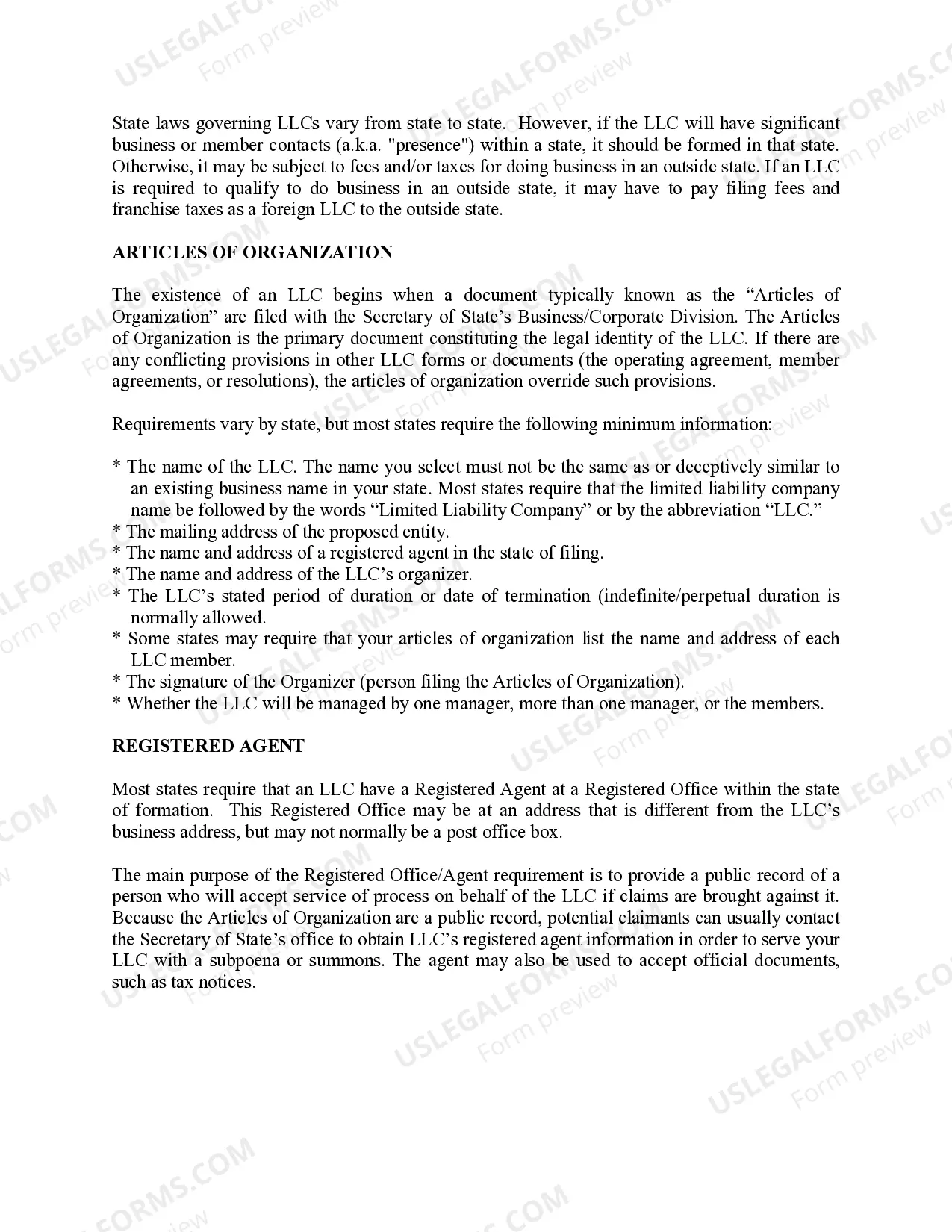 Preview Florida Limited Liability Company LLC Formation Package