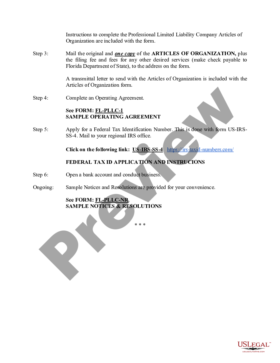 page 9 Florida Professional Limited Liability Company PLLC Formation Package preview