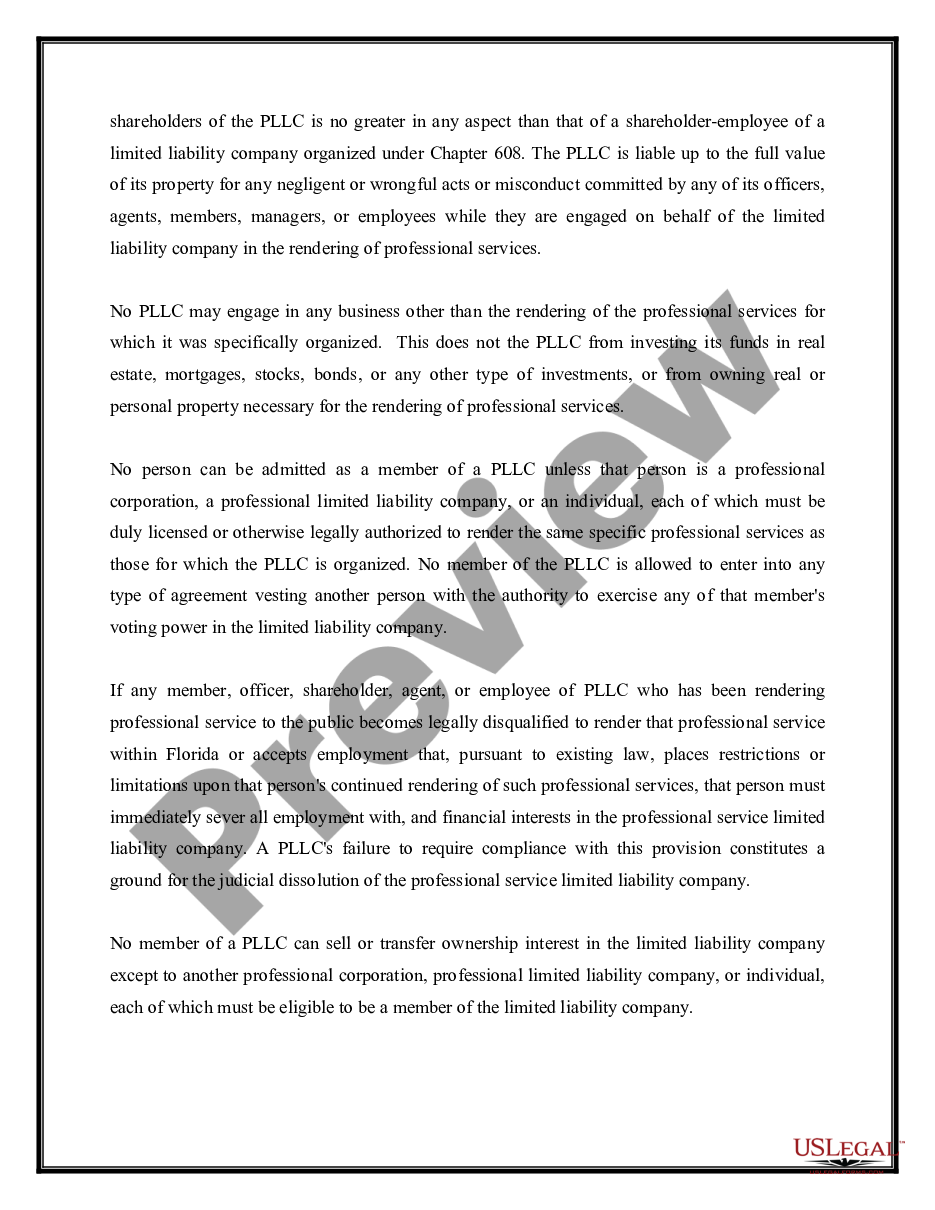 page 3 Florida Professional Limited Liability Company PLLC Formation Package preview