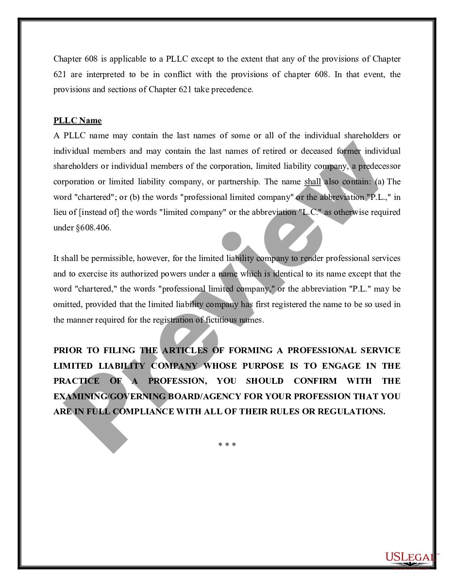 page 4 Florida Professional Limited Liability Company PLLC Formation Package preview