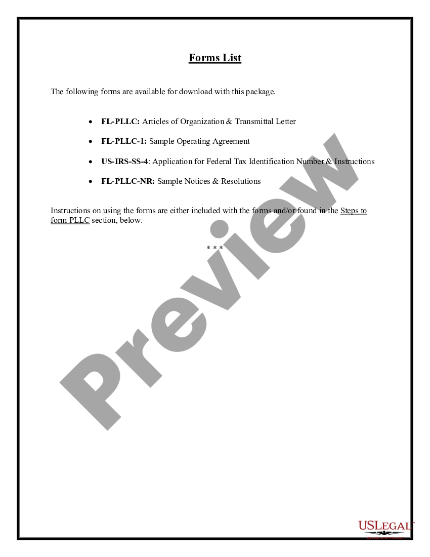 page 5 Florida Professional Limited Liability Company PLLC Formation Package preview