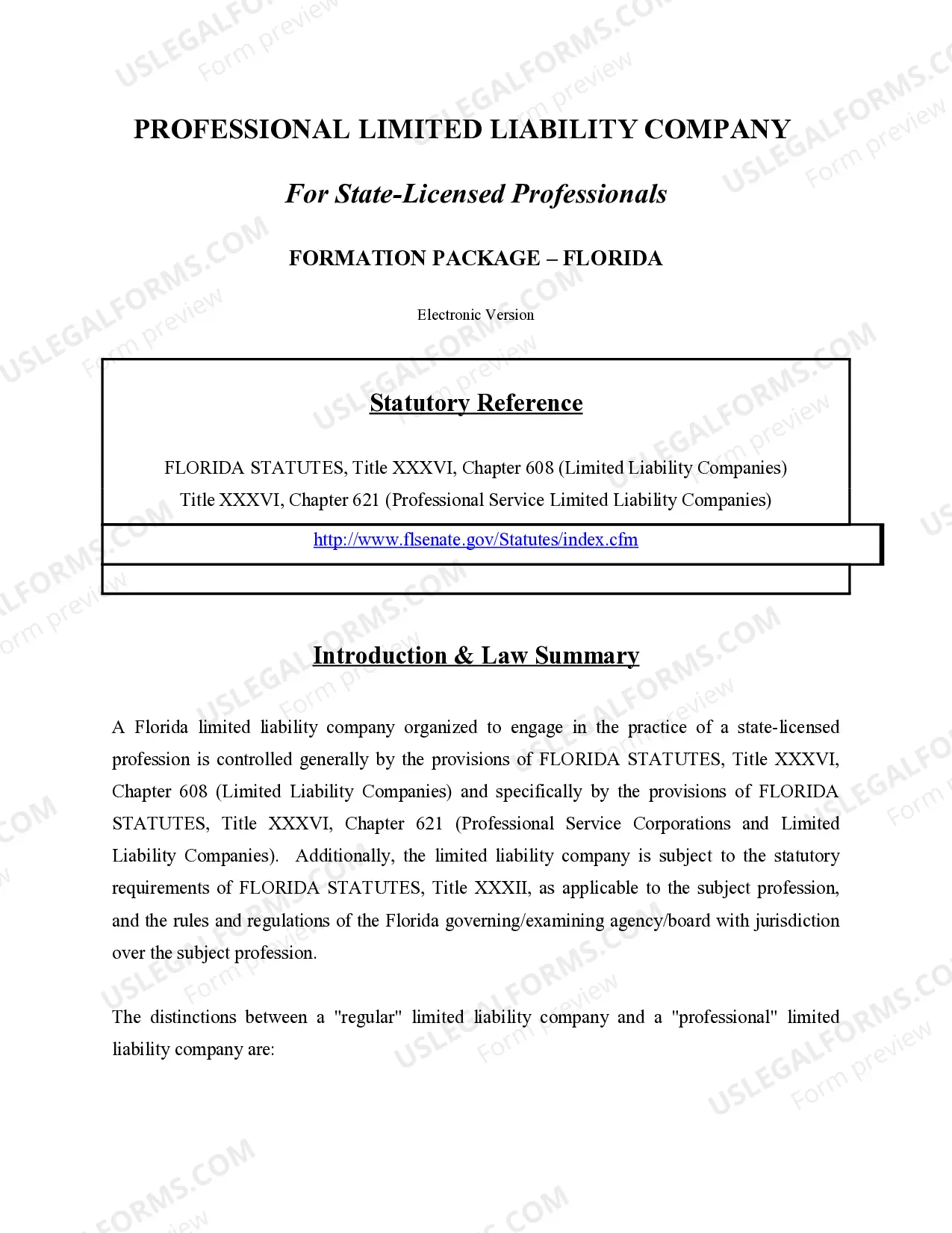 Preview Florida Professional Limited Liability Company PLLC Formation Package