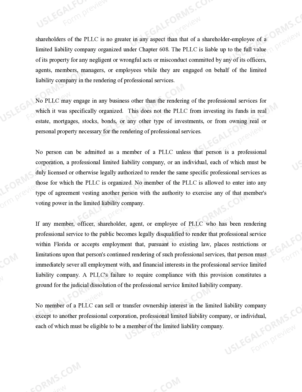 Preview Florida Professional Limited Liability Company PLLC Formation Package