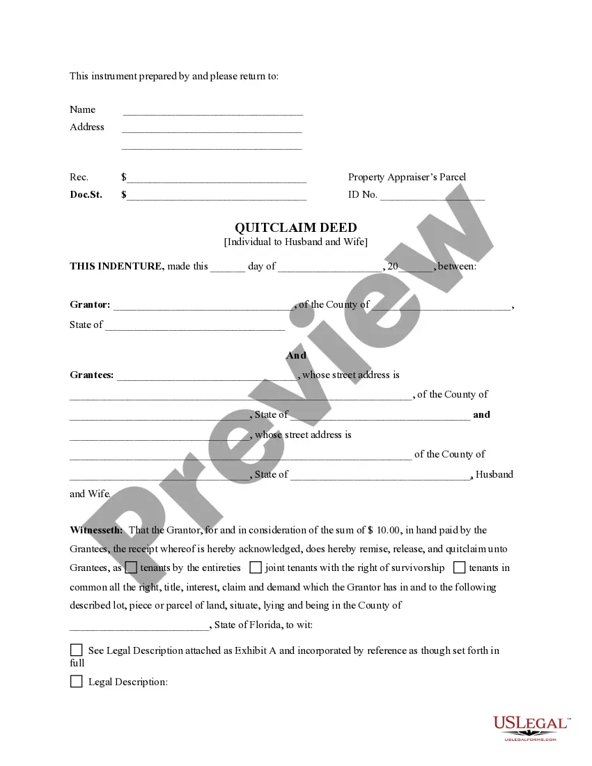 Preview Quitclaim Deed from Individual to Husband and Wife