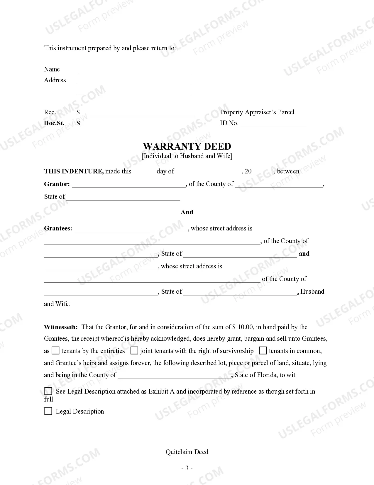 Preview Warranty Deed from Individual to Husband and Wife