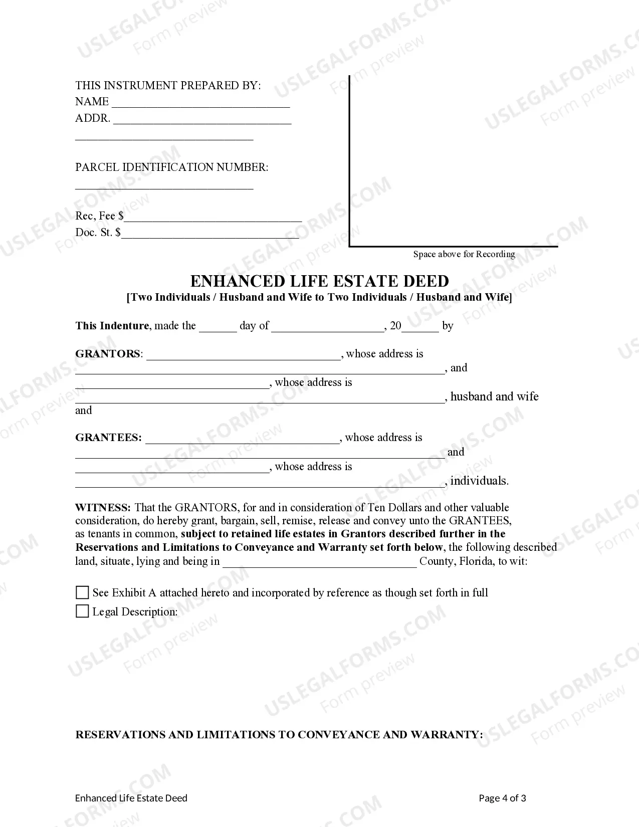 Preview Enhanced Life Estate or Lady Bird Deed - Husband and Wife to Two Individuals