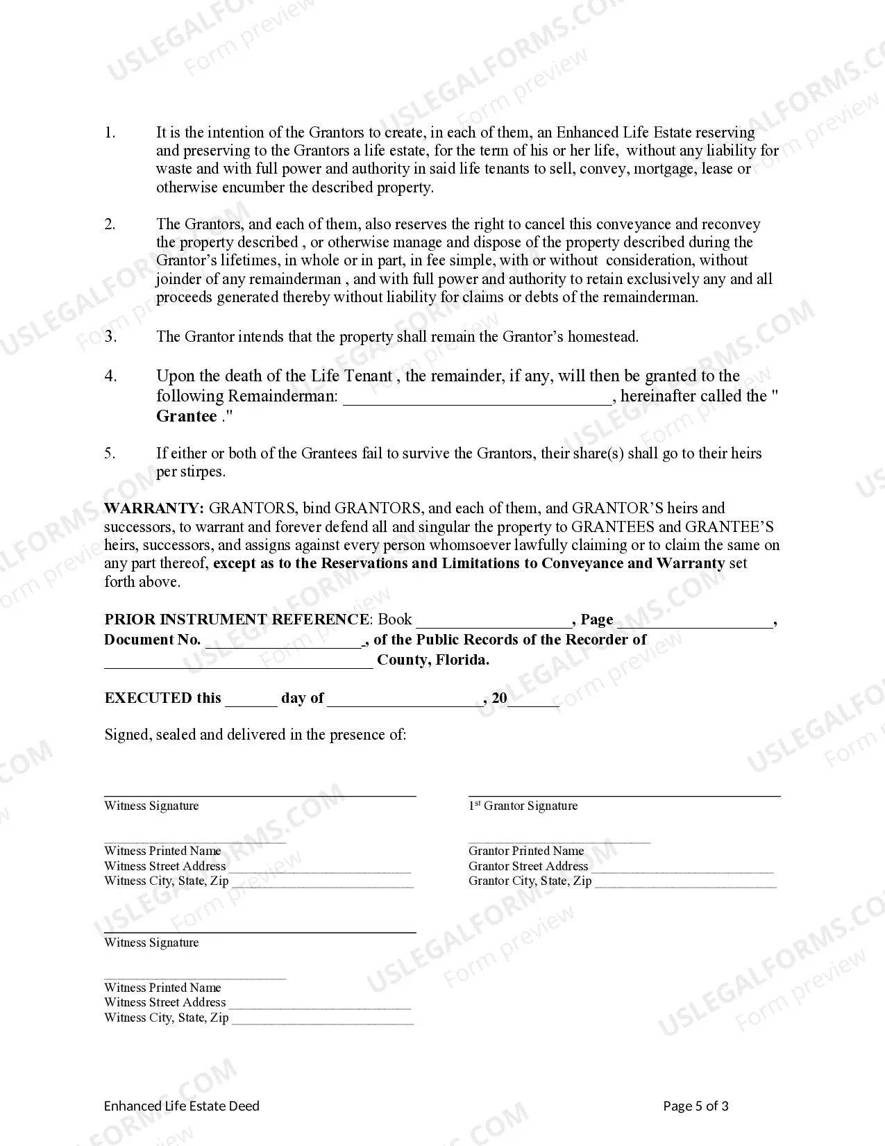 Preview Enhanced Life Estate or Lady Bird Deed - Husband and Wife to Two Individuals