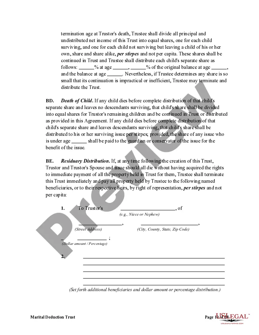 Preview Marital Deduction Trust - Trust A and Bypass Trust B