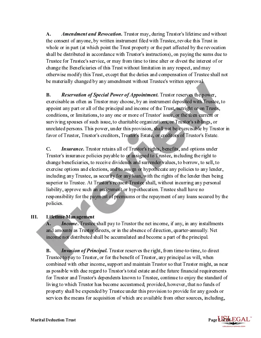 Preview Marital Deduction Trust - Trust A and Bypass Trust B