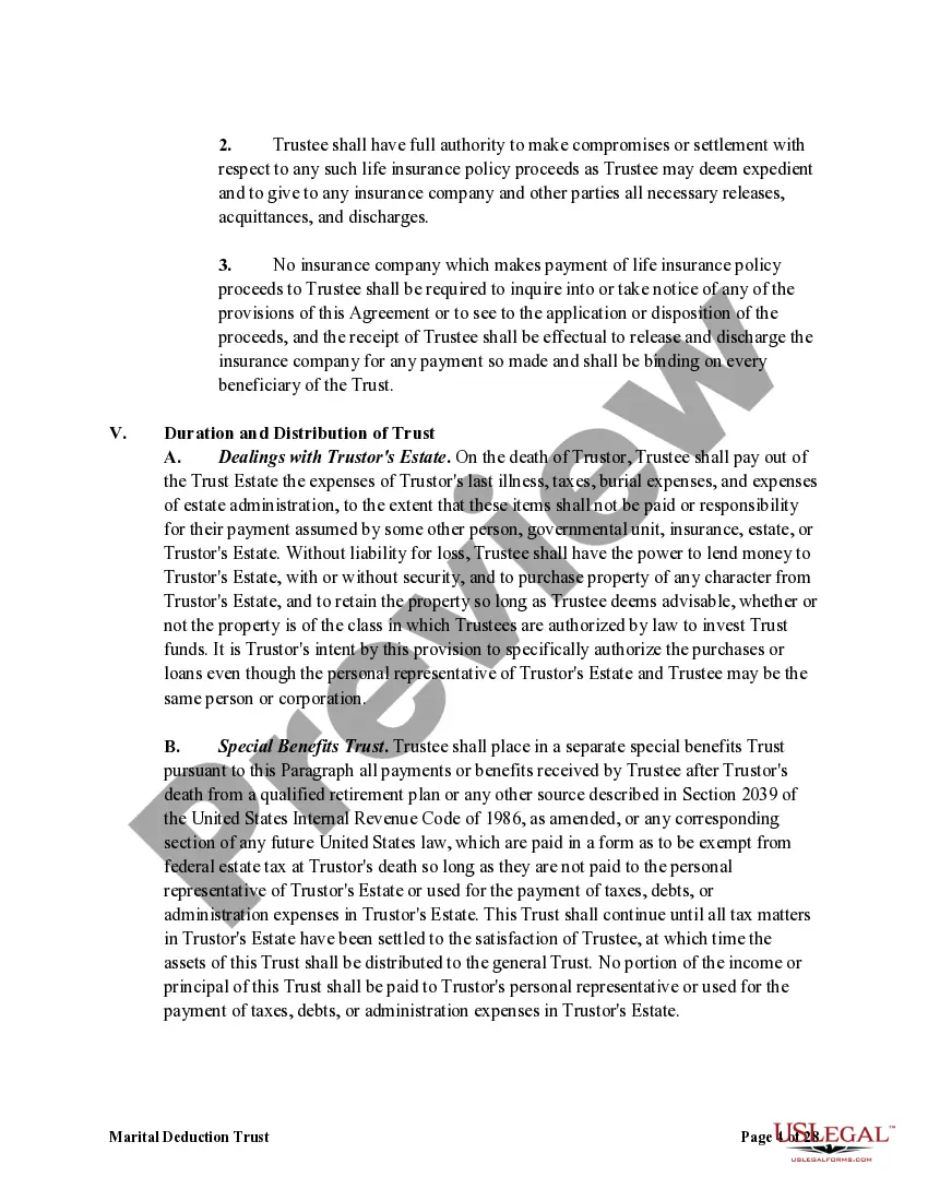 Preview Marital Deduction Trust - Trust A and Bypass Trust B