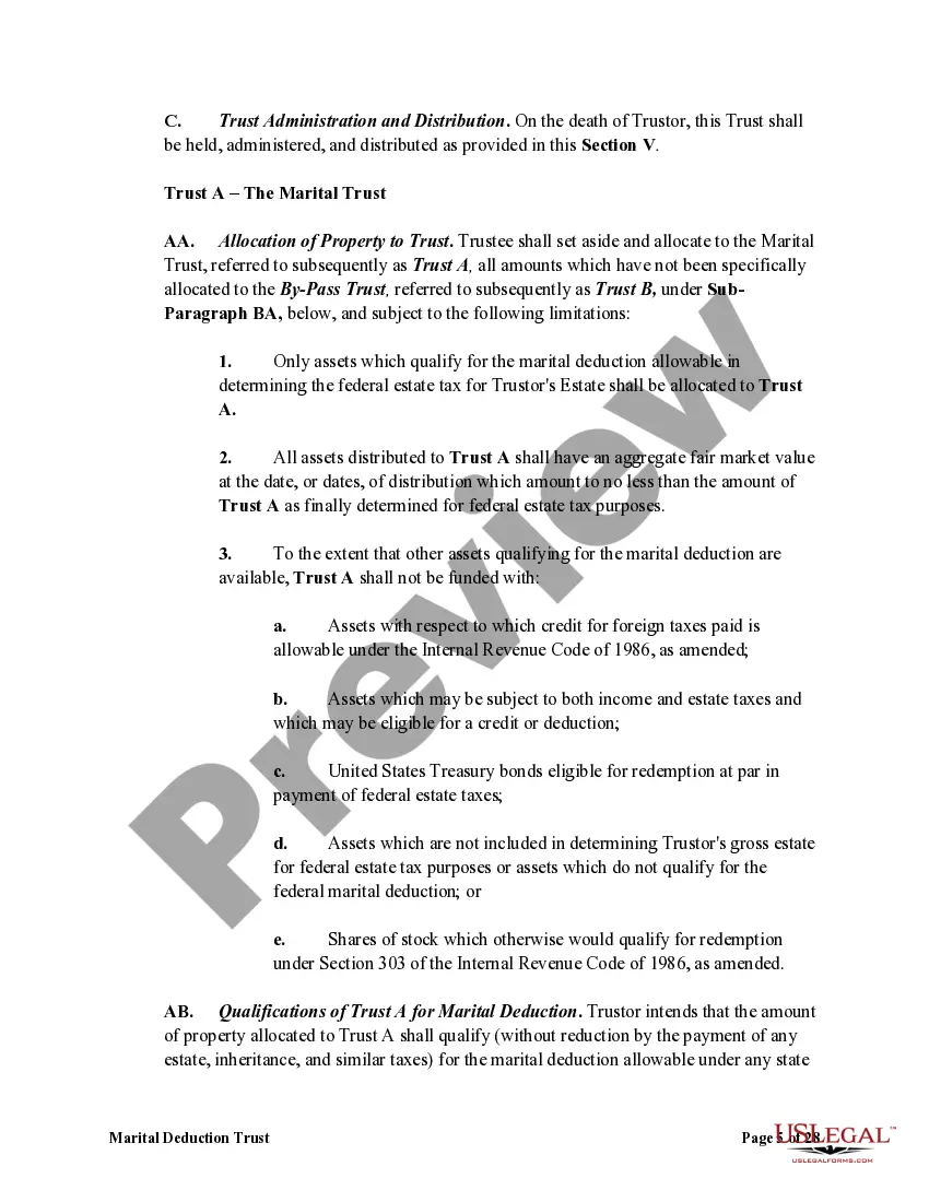 Preview Marital Deduction Trust - Trust A and Bypass Trust B