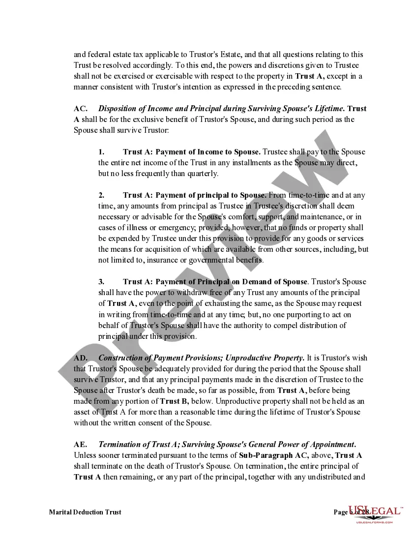 Preview Marital Deduction Trust - Trust A and Bypass Trust B