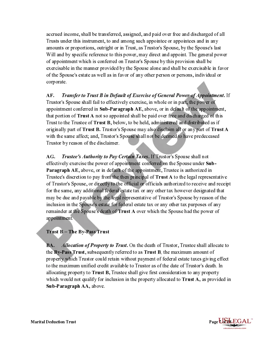 Preview Marital Deduction Trust - Trust A and Bypass Trust B