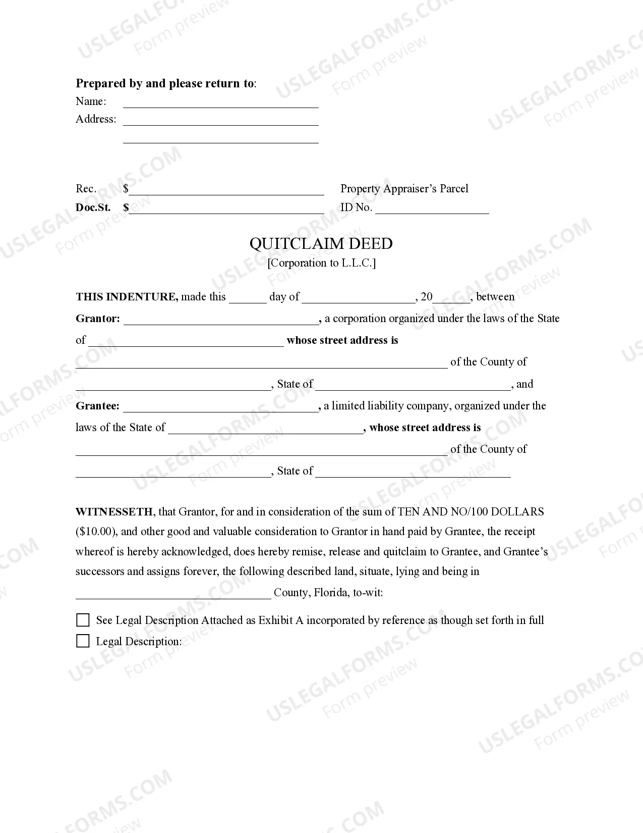 Preview Quitclaim Deed from Corporation to LLC