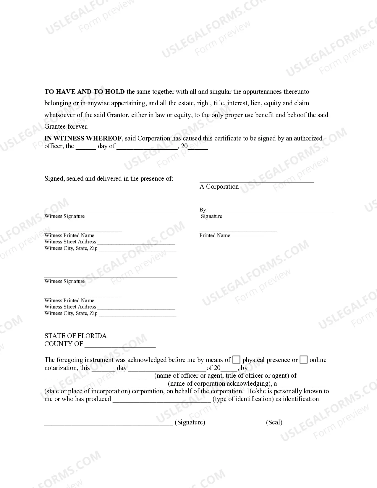 Preview Quitclaim Deed from Corporation to LLC