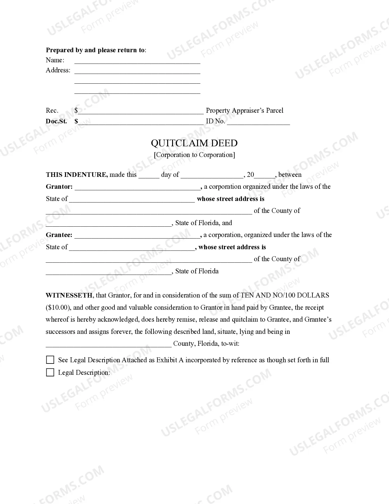 Preview Quitclaim Deed from Corporation to Corporation