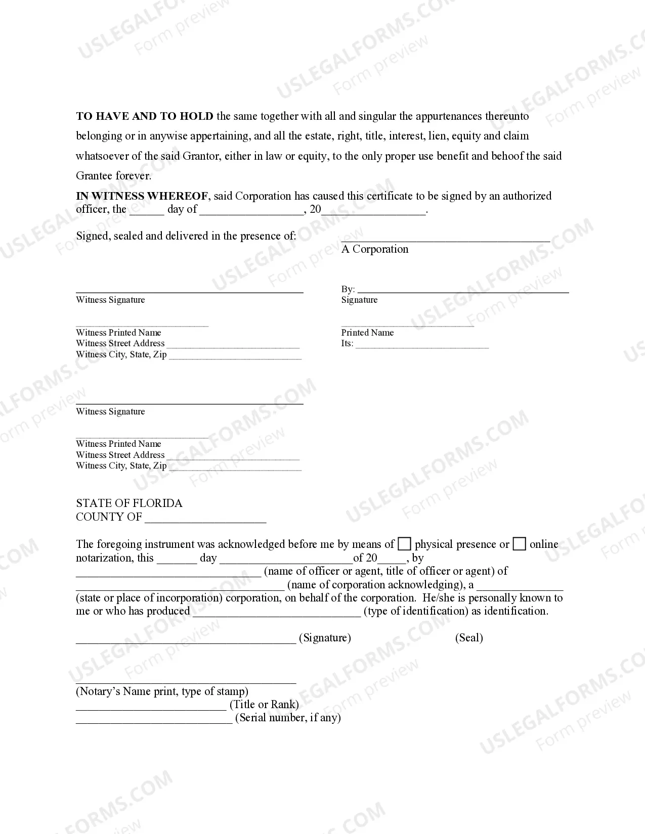 Preview Quitclaim Deed from Corporation to Corporation