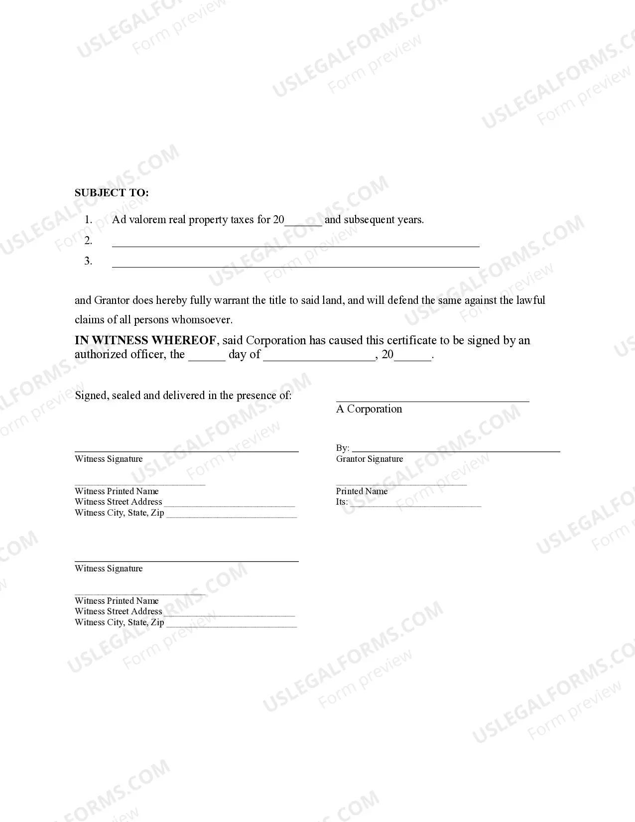 Preview Warranty Deed from Corporation to Corporation