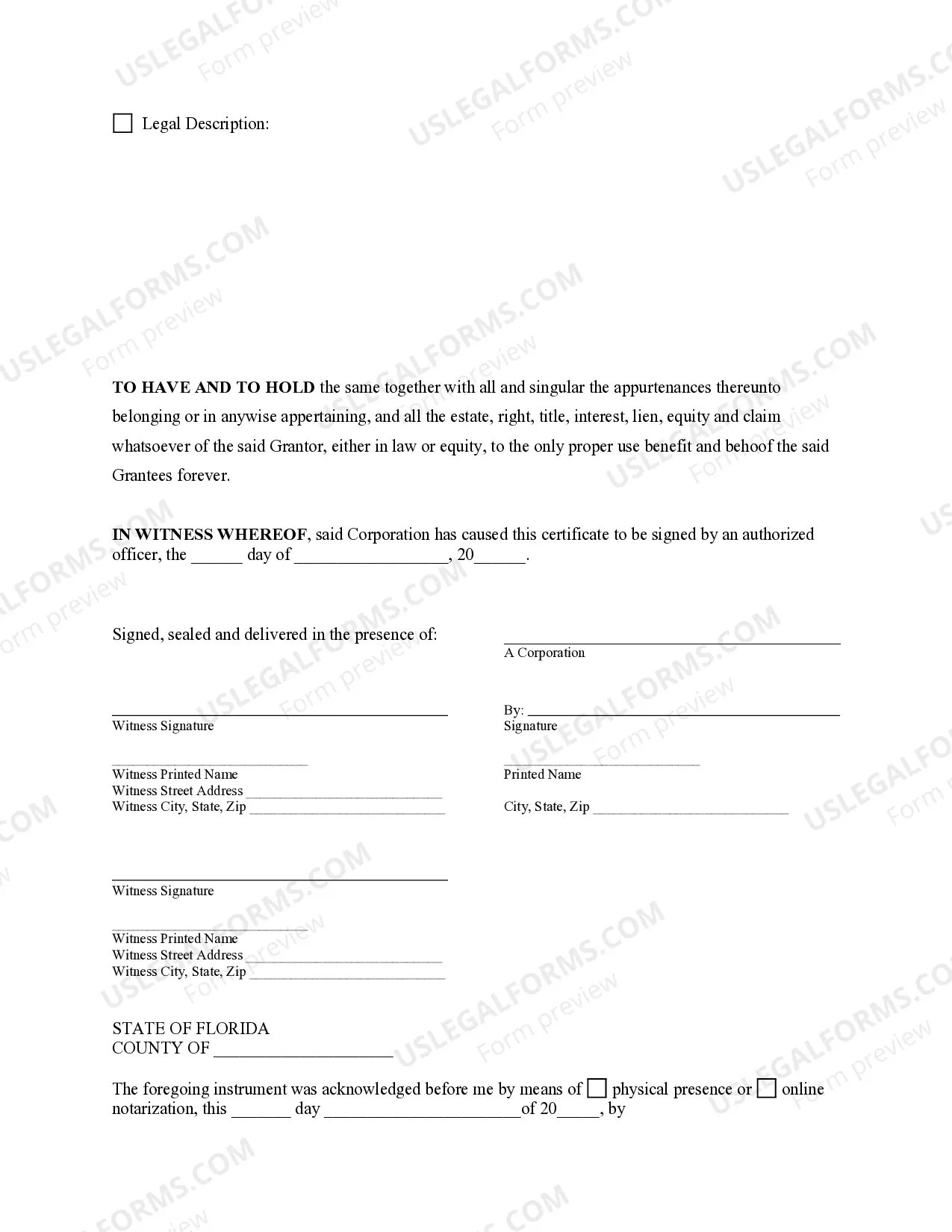 Preview Quitclaim Deed from Corporation to Two Individuals