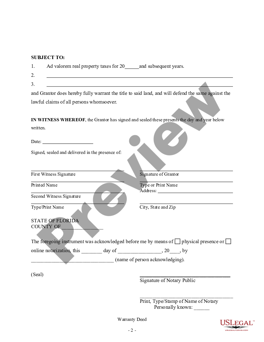 Florida Warranty Deed from Individual to a Trust - Does A Warranty Deed ...