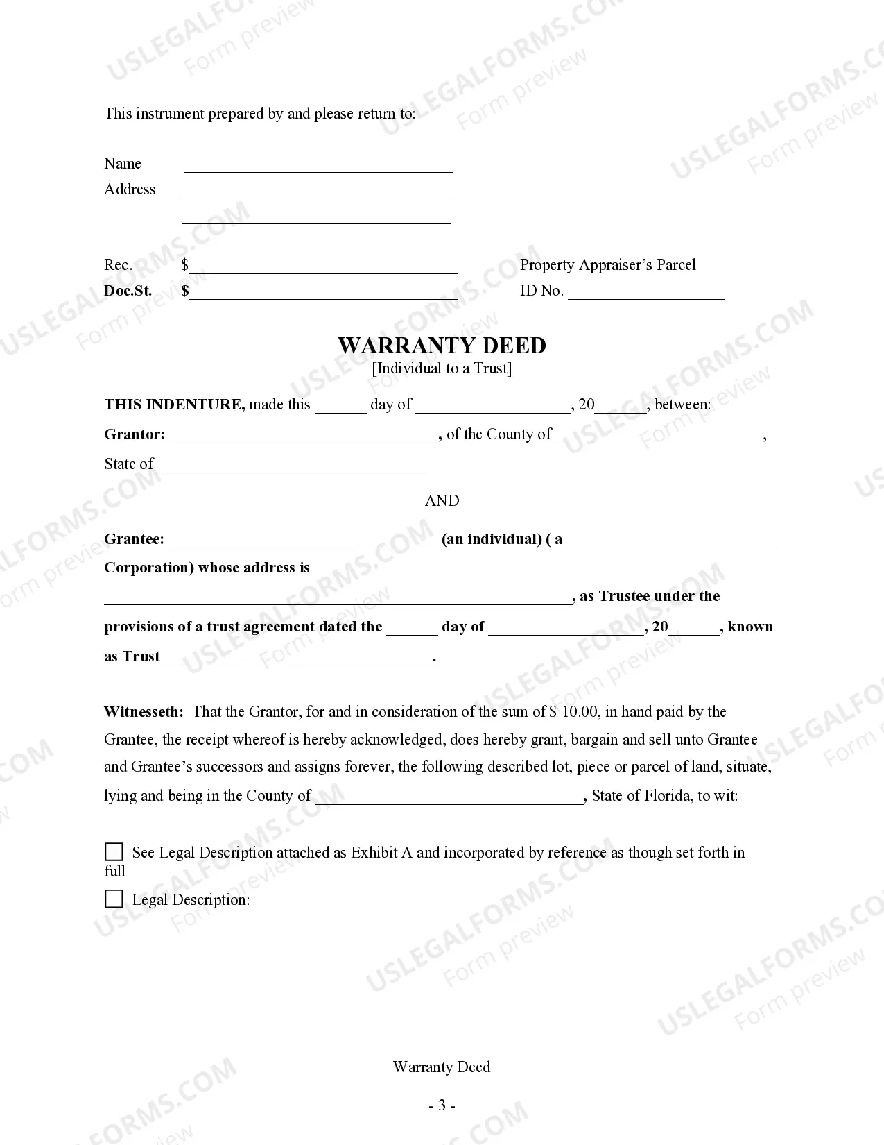 Preview Warranty Deed from Individual to a Trust