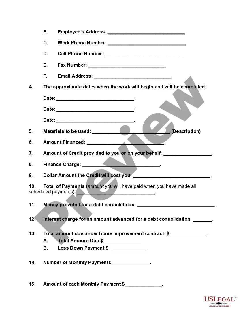 Preview Home Improvement Contract - Self-Employed