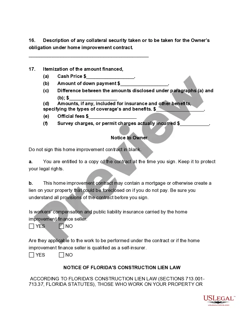 Preview Home Improvement Contract - Self-Employed