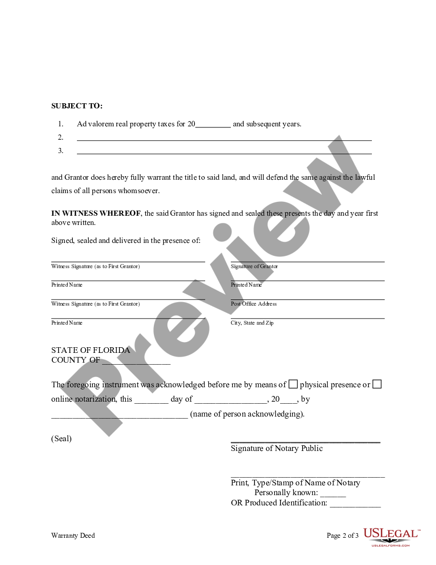 Florida Warranty Deed from Husband to Himself and Wife - Legal Florida ...