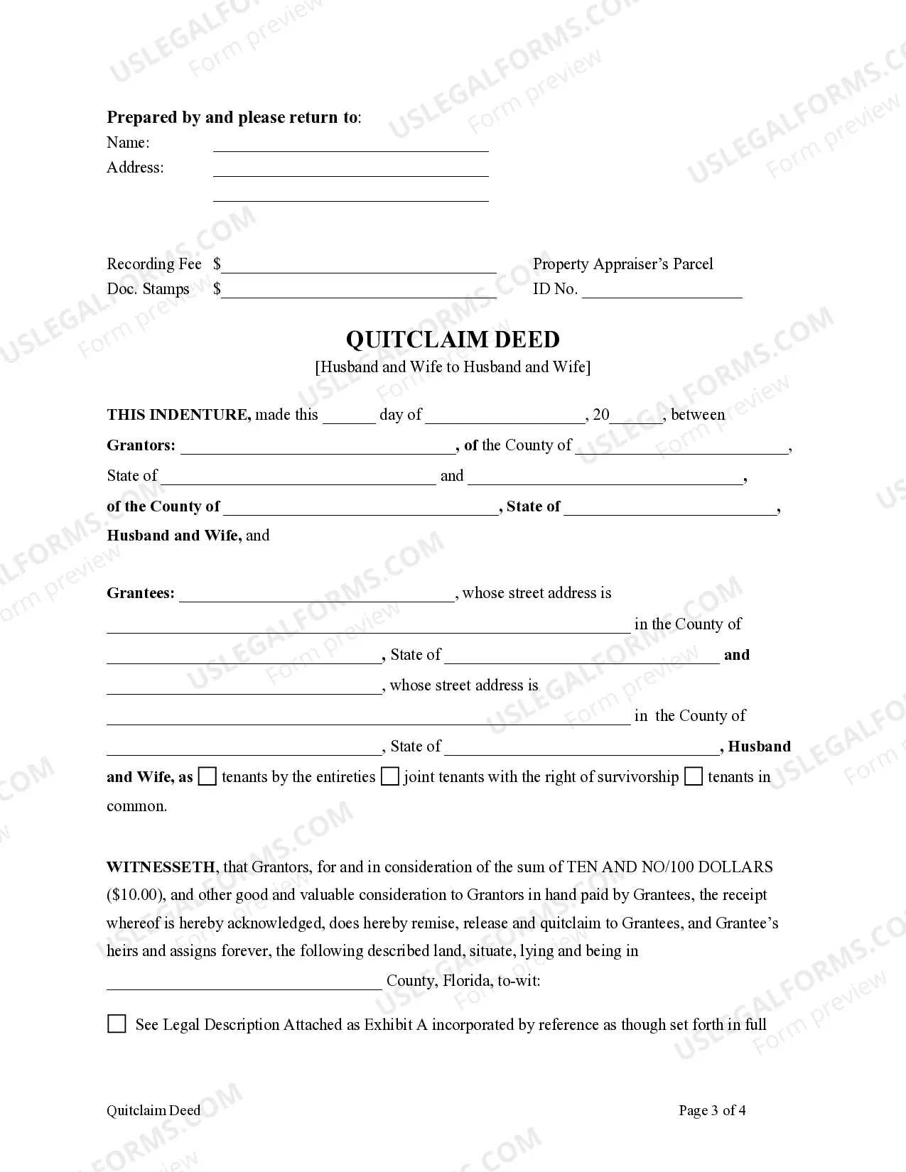 Preview Quitclaim Deed from Husband and Wife to Husband and Wife