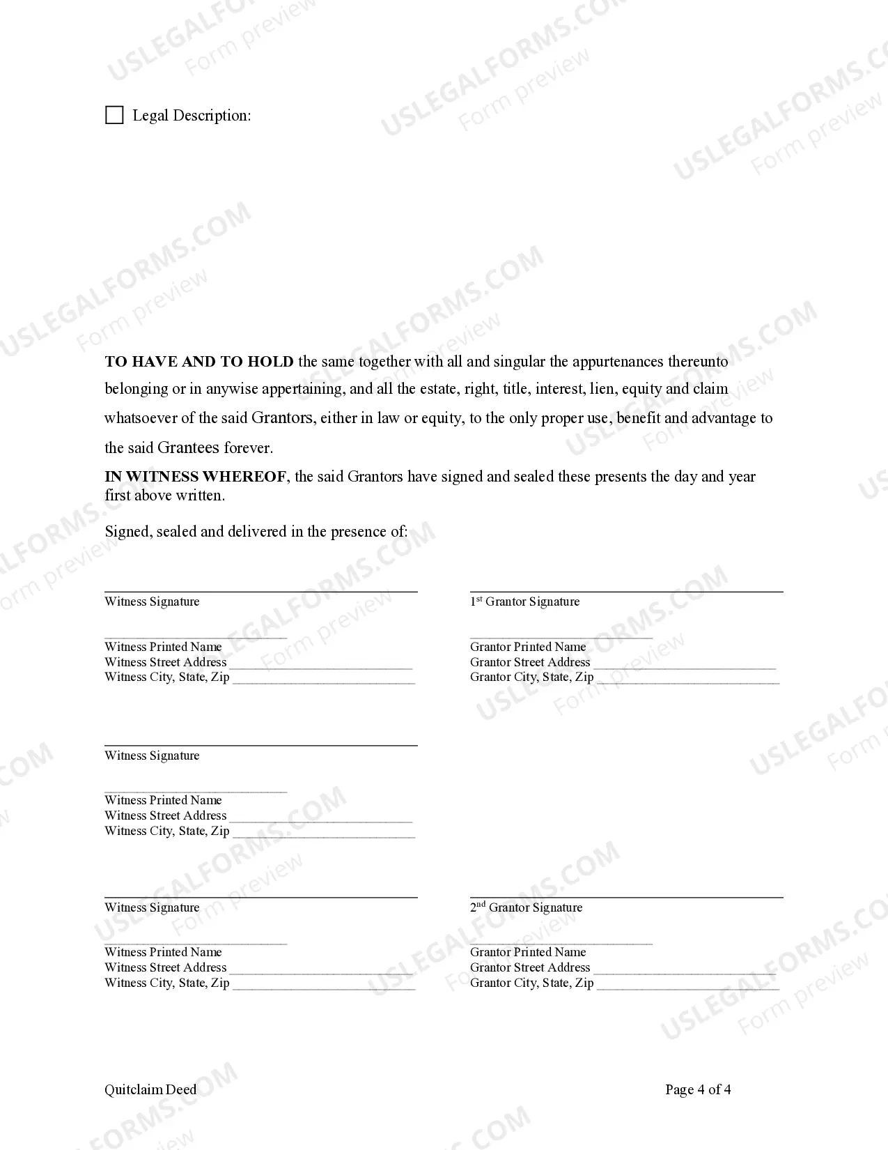 Preview Quitclaim Deed from Husband and Wife to Husband and Wife