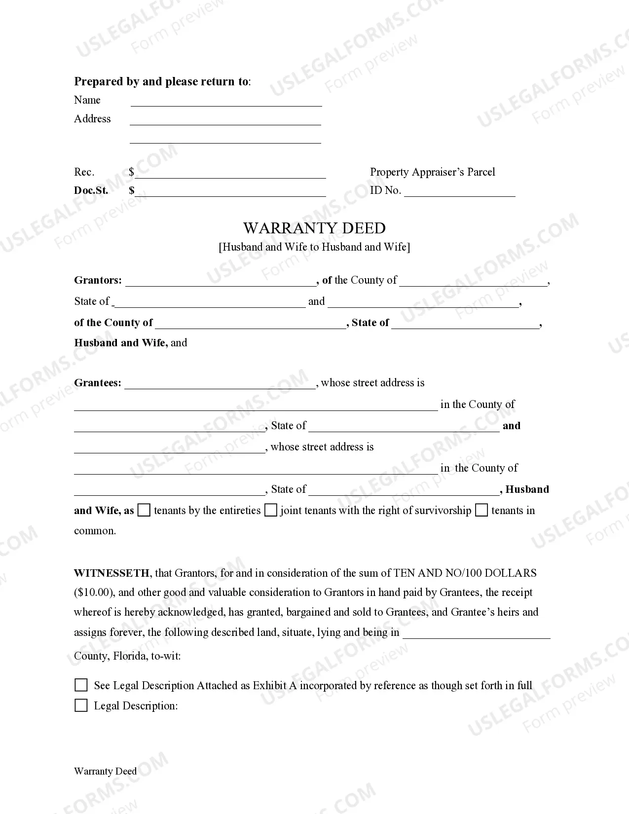 Preview Warranty Deed from Husband and Wife to Husband and Wife