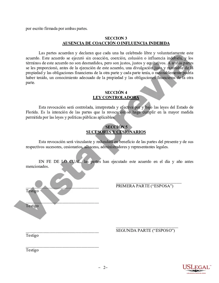 Preview Revocación del Acuerdo de Propiedad Postnupcial - Florida