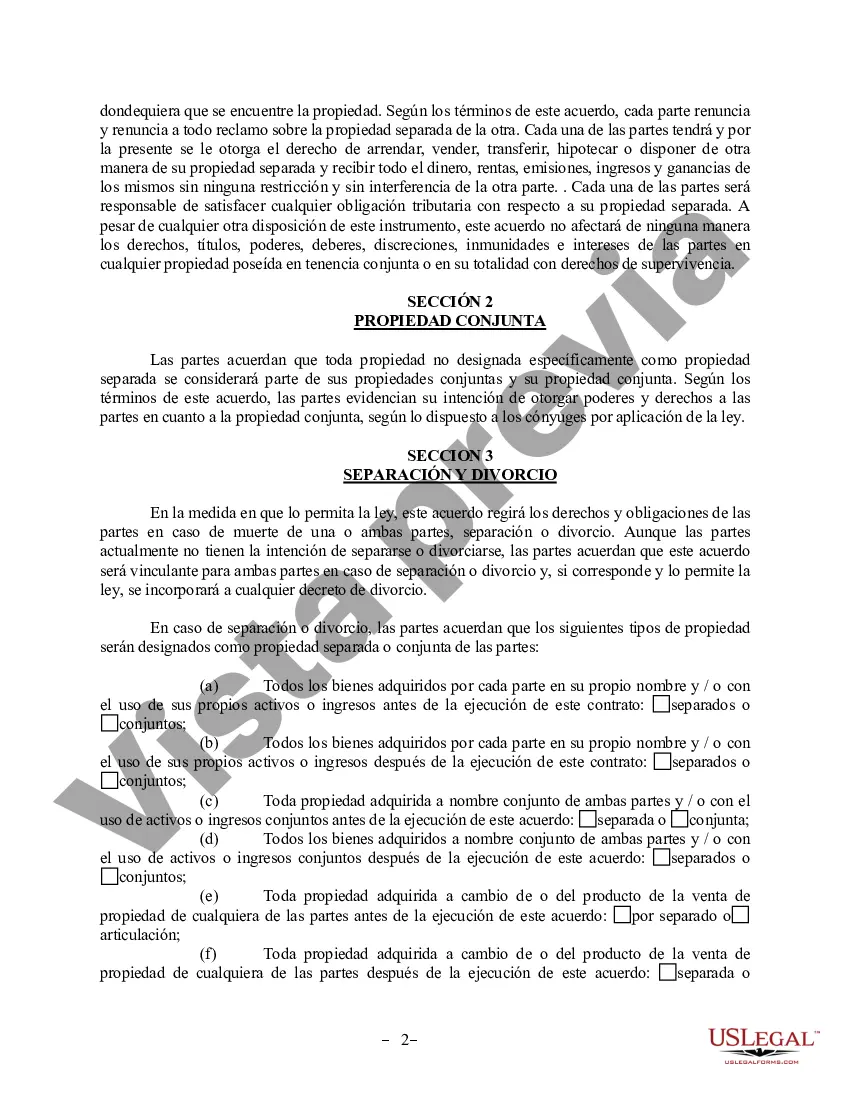 Preview Acuerdo de propiedad posnupcial - Florida