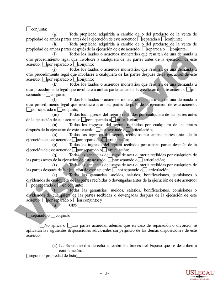 Preview Acuerdo de propiedad posnupcial - Florida