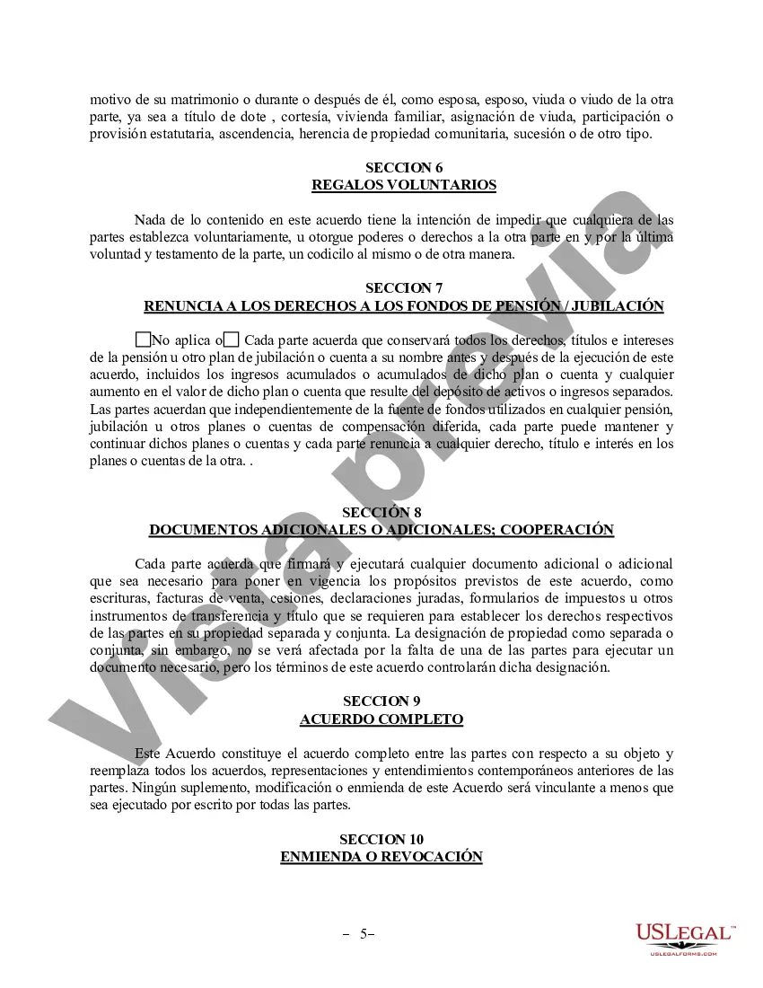 Preview Acuerdo de propiedad posnupcial - Florida