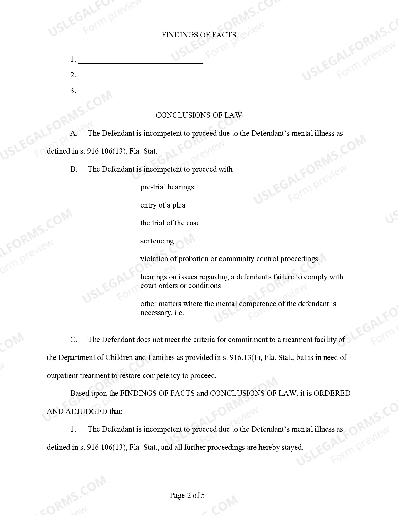 Preview Order Adjudging Defendant Incompetent and Placing Defendnant on Conditional Release