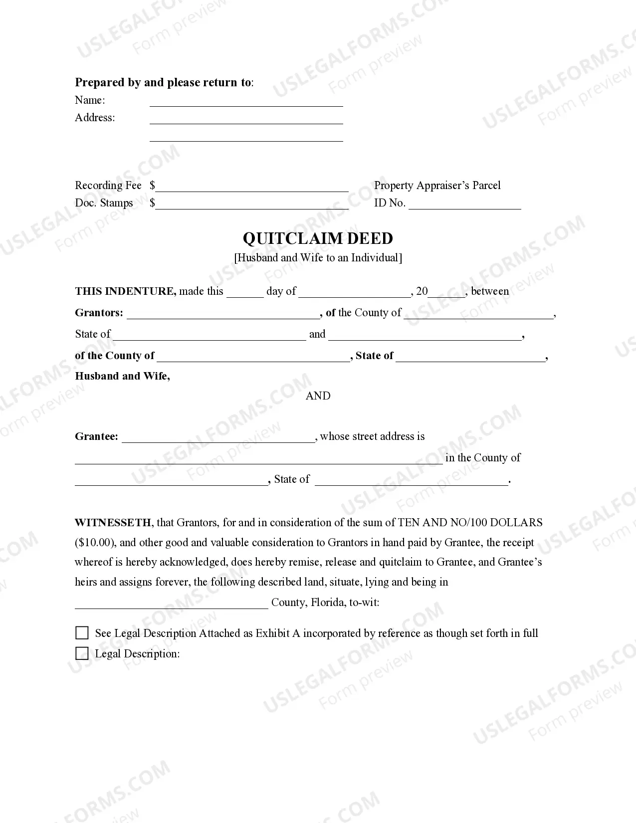 Preview Quitclaim Deed from Husband and Wife to an Individual