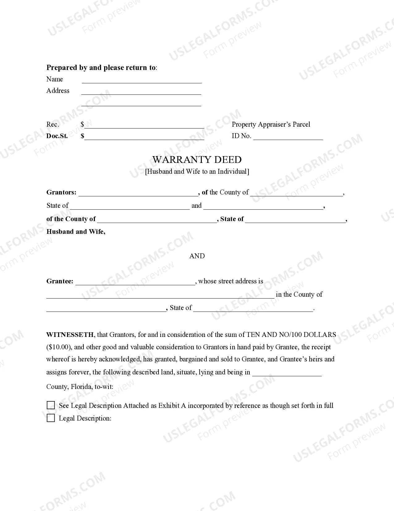 Preview Warranty Deed from Husband and Wife to an Individual