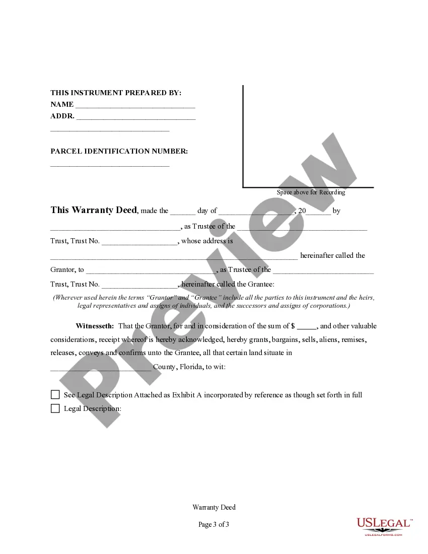 Preview Warranty Deed from Trust to a Trust
