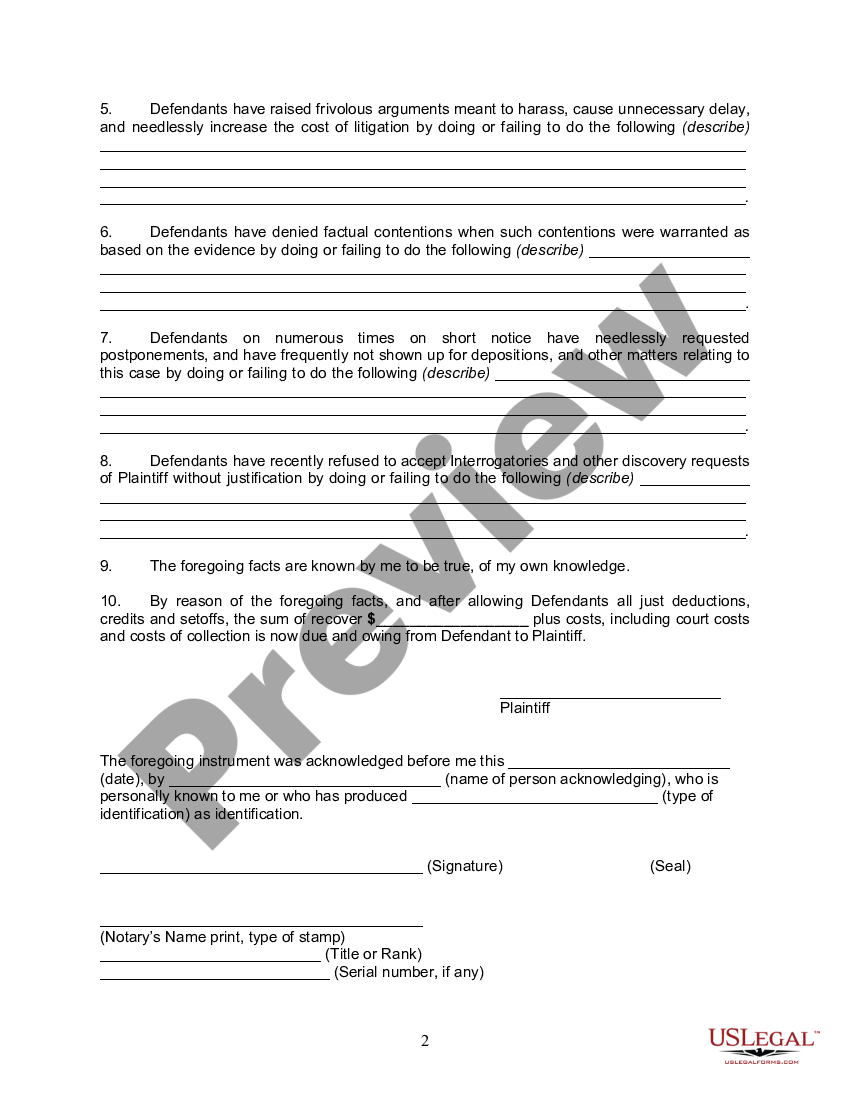 Florida Affidavit Of Plaintiff Supporting Motion For Summary Judgment By Plaintiff Motion For 0985