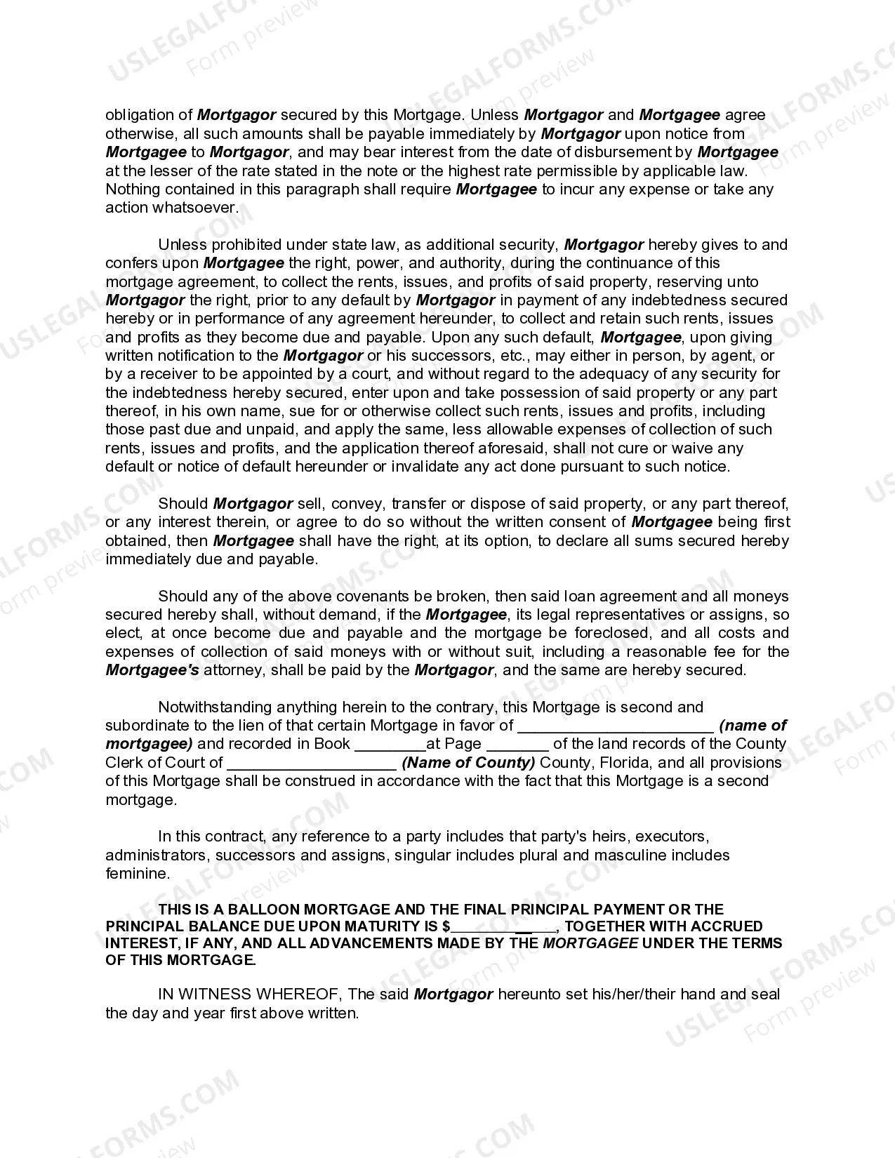 Preview Junior or Second Mortgage Deed