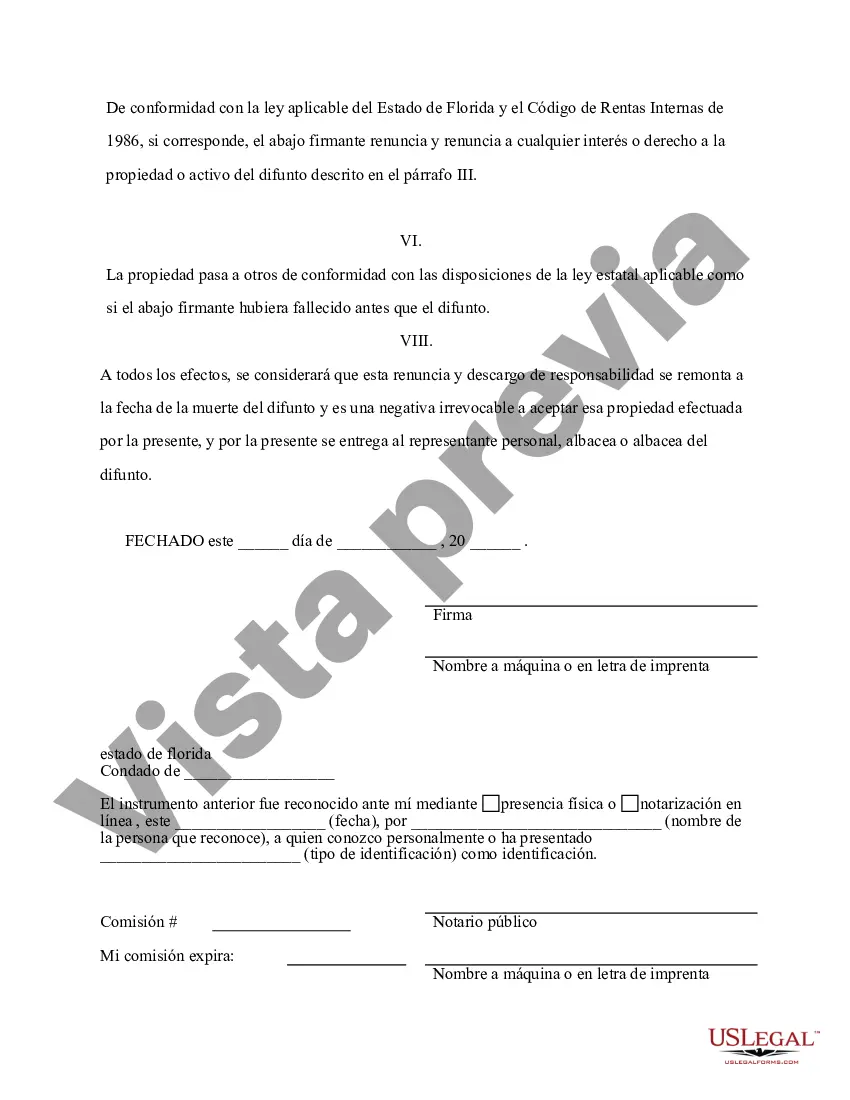 Preview Renuncia y renuncia de propiedad de Florida recibida por sucesión intestada