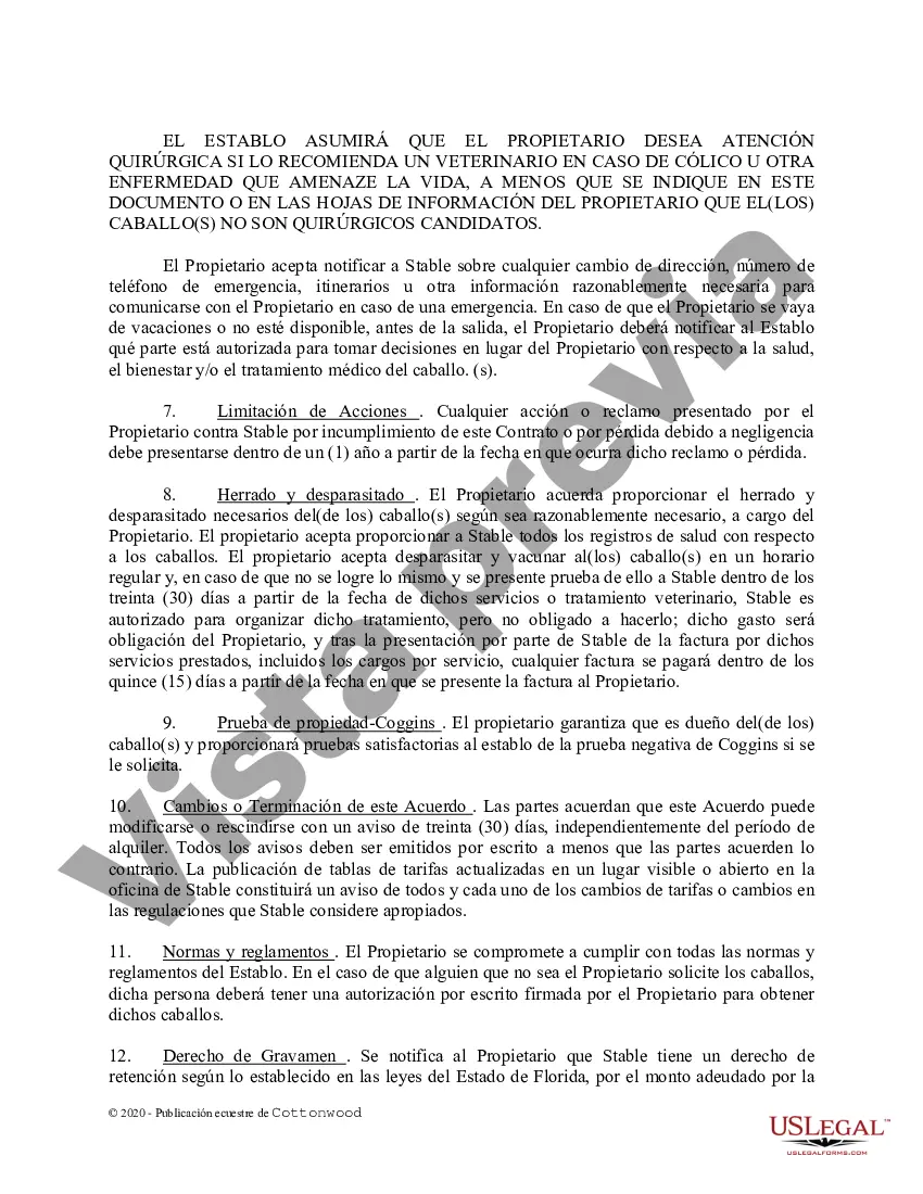 Preview Acuerdo de establo de embarque - Formularios equinos de caballos