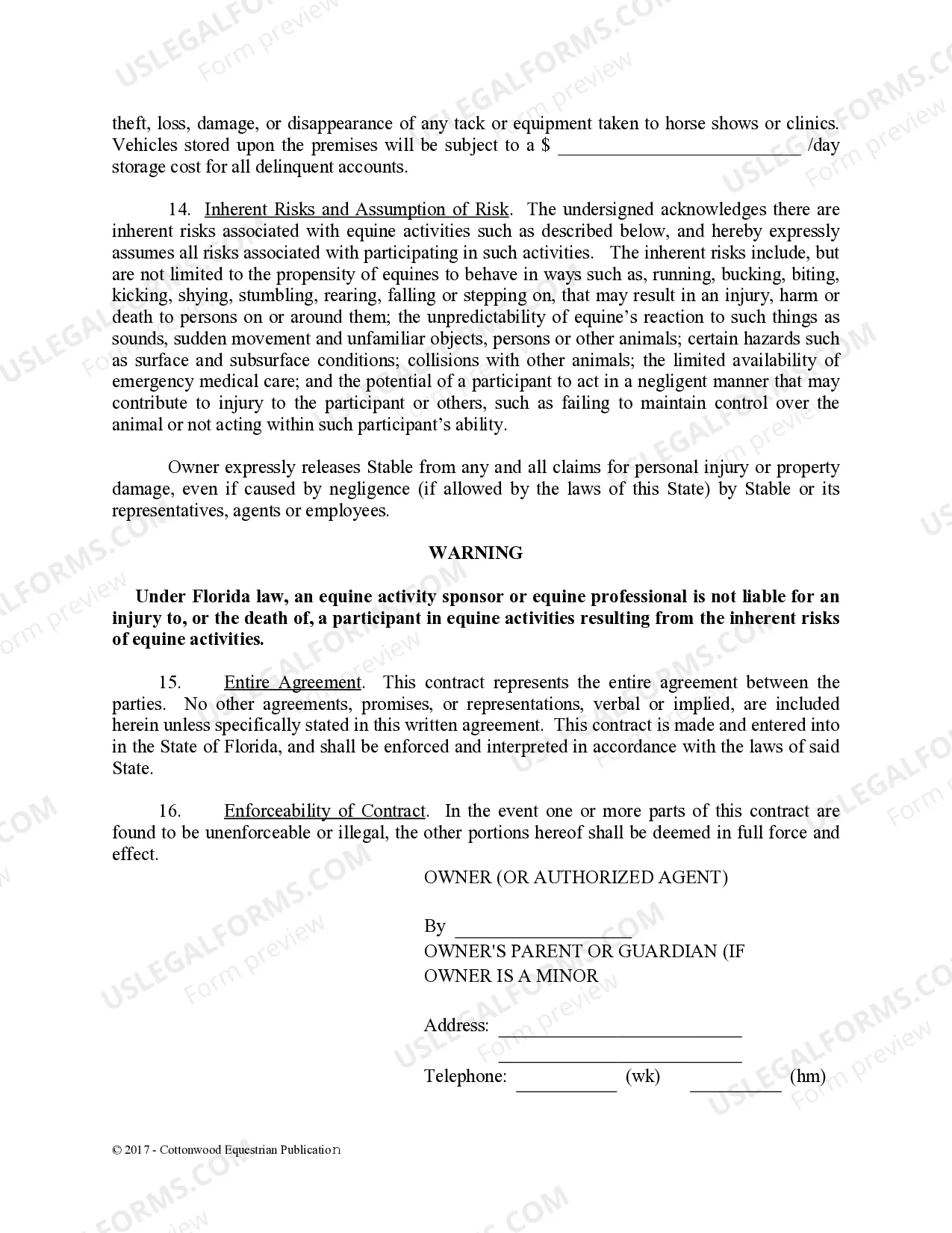 Preview Boarding Stable Agreement - Horse Equine Forms