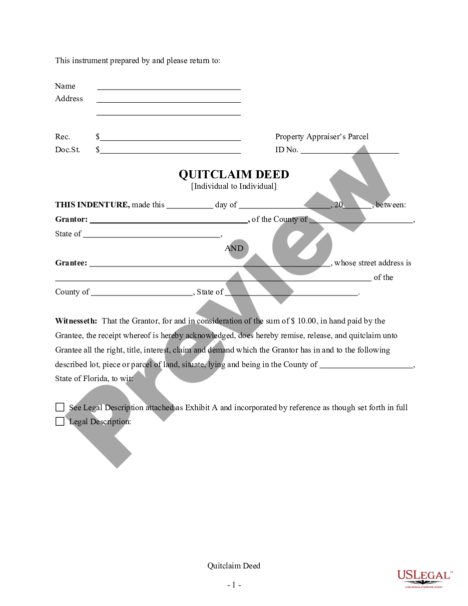 Florida Quitclaim Deed From Individual To Individual Quitclaim Deed Form Us Legal Forms 2139