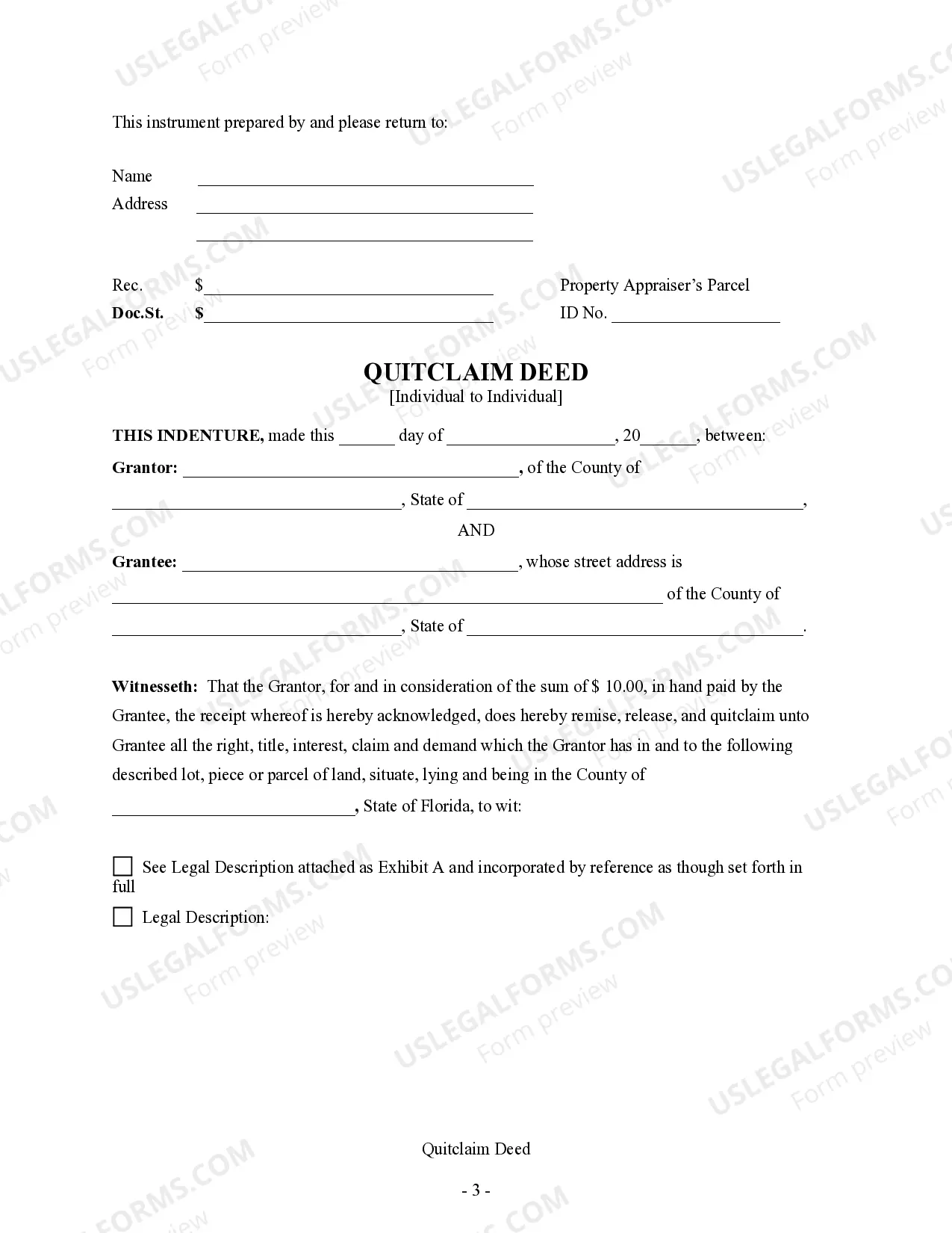 Preview Quitclaim Deed from Individual to Individual