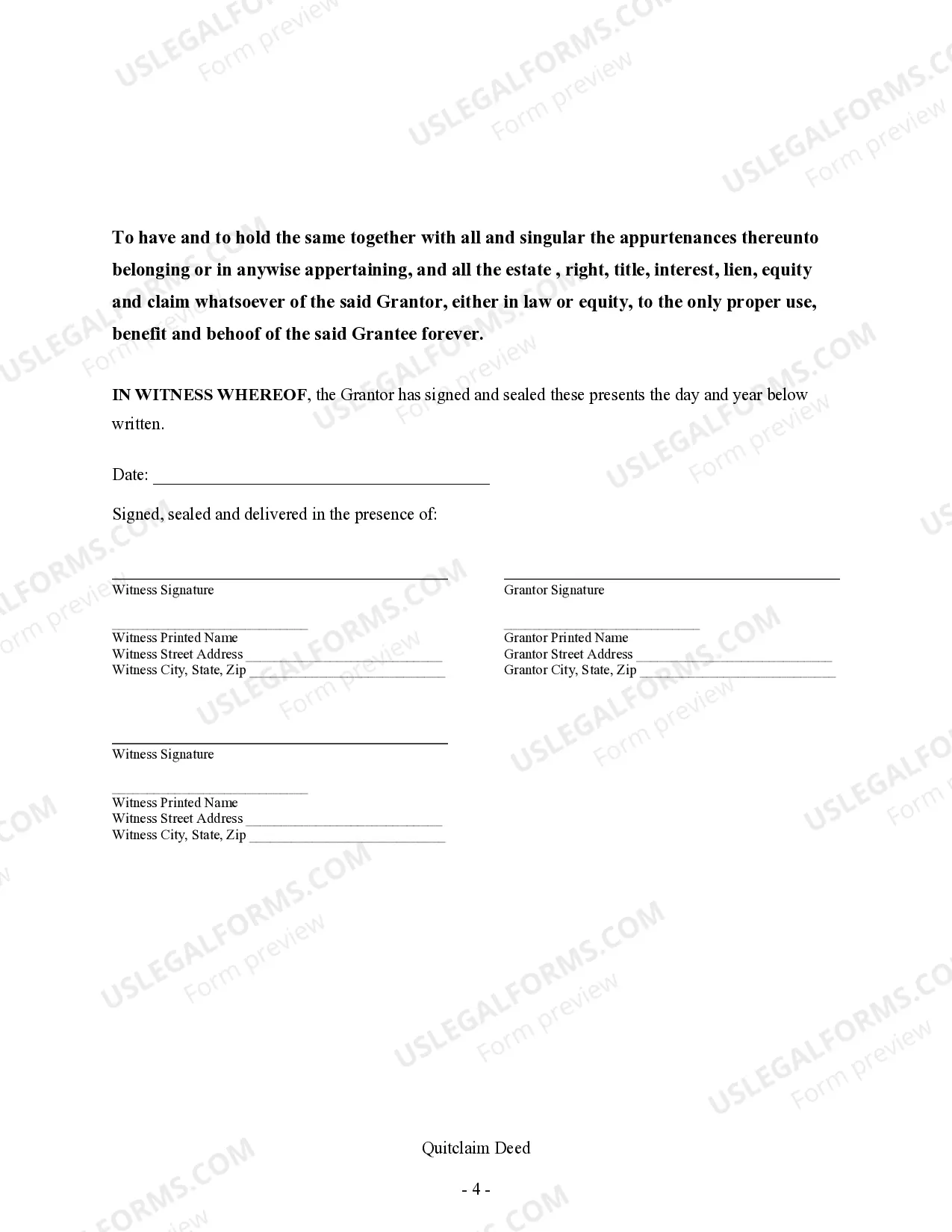 Preview Quitclaim Deed from Individual to Individual