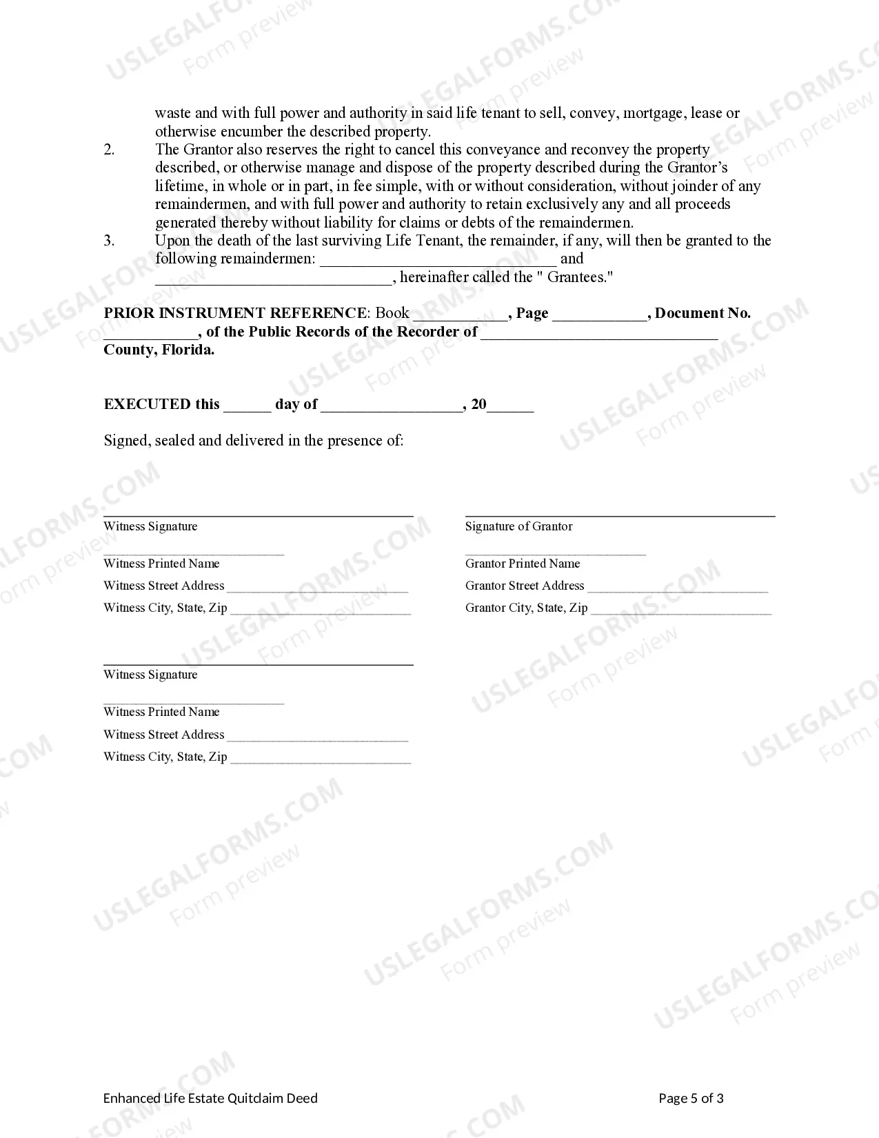 Preview Enhanced Life Estate or Lady Bird Deed - Quitclaim - Individual to Two Individual / Husband and Wife